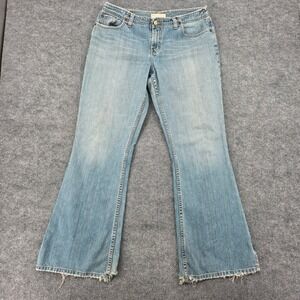 BKE Denim Sassy Women Light Wash Bootcut Jeans Distressed Hem Mid Rise 34x30